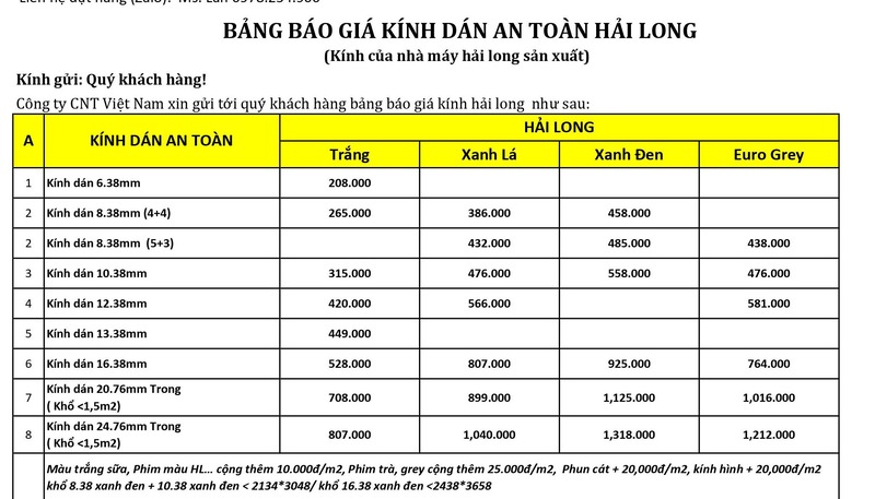 Báo giá kính an toàn 2 lớp