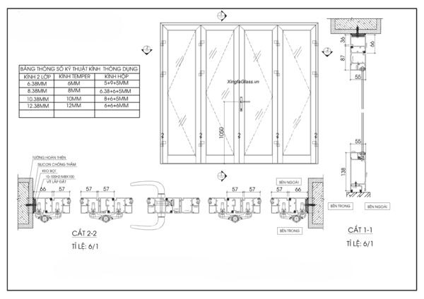  Thông số kỹ thuật nhôm xingfa hệ 55