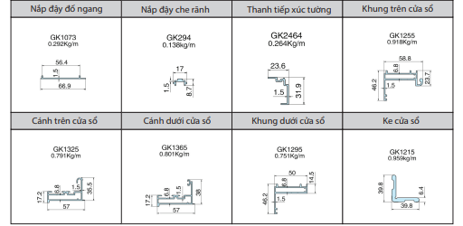 Mặt cắt nhôm Xingfa hệ 65